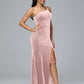 One Shoulder Plus Size Velvet Bridesmaid Dress With Slit