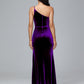 One Shoulder Plus Size Velvet Bridesmaid Dress With Slit
