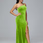 One Shoulder Plus Size Velvet Bridesmaid Dress With Slit