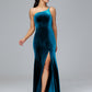 One Shoulder Plus Size Velvet Bridesmaid Dress With Slit