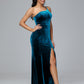 One Shoulder Plus Size Velvet Bridesmaid Dress With Slit