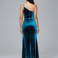 One Shoulder Plus Size Velvet Bridesmaid Dress With Slit