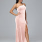 One Shoulder Velvet Bridesmaid Dress With Slit