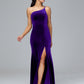 One Shoulder Plus Size Velvet Bridesmaid Dress With Slit