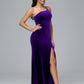 One Shoulder Plus Size Velvet Bridesmaid Dress With Slit