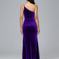 One Shoulder Velvet Bridesmaid Dress With Slit