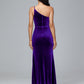 One Shoulder Plus Size Velvet Bridesmaid Dress With Slit