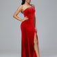 One Shoulder Plus Size Velvet Bridesmaid Dress With Slit
