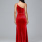 One Shoulder Velvet Bridesmaid Dress With Slit