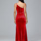 One Shoulder Plus Size Velvet Bridesmaid Dress With Slit