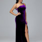 One Shoulder Velvet Bridesmaid Dress With Slit