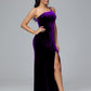 One Shoulder Plus Size Velvet Bridesmaid Dress With Slit