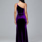 One Shoulder Plus Size Velvet Bridesmaid Dress With Slit