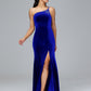 One Shoulder Plus Size Velvet Bridesmaid Dress With Slit