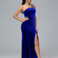 One Shoulder Plus Size Velvet Bridesmaid Dress With Slit