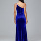 One Shoulder Plus Size Velvet Bridesmaid Dress With Slit