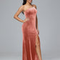 One Shoulder Velvet Bridesmaid Dress With Slit