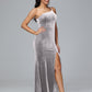 One Shoulder Plus Size Velvet Bridesmaid Dress With Slit