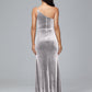 One Shoulder Plus Size Velvet Bridesmaid Dress With Slit