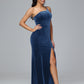 One Shoulder Velvet Bridesmaid Dress With Slit