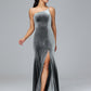 One Shoulder Plus Size Velvet Bridesmaid Dress With Slit