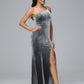 One Shoulder Plus Size Velvet Bridesmaid Dress With Slit