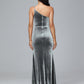 One Shoulder Plus Size Velvet Bridesmaid Dress With Slit