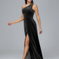 One Shoulder Velvet Bridesmaid Dress With Slit