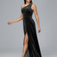 One Shoulder Plus Size Velvet Bridesmaid Dress With Slit