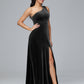 One Shoulder Plus Size Velvet Bridesmaid Dress With Slit