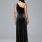 One Shoulder Plus Size Velvet Bridesmaid Dress With Slit