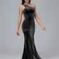 One Shoulder Velvet Bridesmaid Dress With Slit