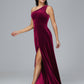 One Shoulder Velvet Bridesmaid Dress With Slit