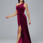 One Shoulder Plus Size Velvet Bridesmaid Dress With Slit