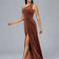 One Shoulder Plus Size Velvet Bridesmaid Dress With Slit