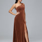One Shoulder Plus Size Velvet Bridesmaid Dress With Slit
