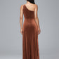 One Shoulder Plus Size Velvet Bridesmaid Dress With Slit