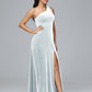 One Shoulder Plus Size Velvet Bridesmaid Dress With Slit