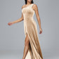 One Shoulder Plus Size Velvet Bridesmaid Dress With Slit