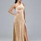 One Shoulder Velvet Bridesmaid Dress With Slit