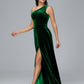 One Shoulder Plus Size Velvet Bridesmaid Dress With Slit