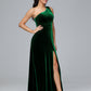 One Shoulder Plus Size Velvet Bridesmaid Dress With Slit