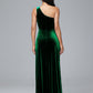 One Shoulder Plus Size Velvet Bridesmaid Dress With Slit