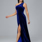 One Shoulder Plus Size Velvet Bridesmaid Dress With Slit