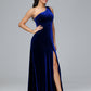 One Shoulder Plus Size Velvet Bridesmaid Dress With Slit