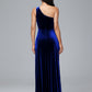 One Shoulder Plus Size Velvet Bridesmaid Dress With Slit