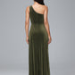 One Shoulder Plus Size Velvet Bridesmaid Dress With Slit