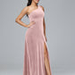 One Shoulder Velvet Bridesmaid Dress With Slit