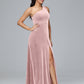 One Shoulder Plus Size Velvet Bridesmaid Dress With Slit
