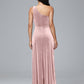 One Shoulder Velvet Bridesmaid Dress With Slit